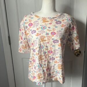 Vintage cotton floral tee top with shoulder pads USA made M